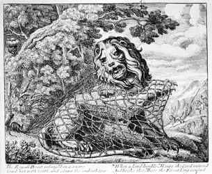 Az oroszlán és az egér, illusztráció Aiszóposz meséihez, 1687
